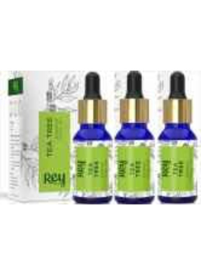 ري زيت شجرة الشاي من ري ناتشورالز - زيت عطري نقي 100% للعناية بالشعر والبشرة والوجه | حب الشباب، قشرة الرأس، حكة الجلد، وأكثر - عبوة من 3 قطع - 15 مل لكل قطعة - Image 1